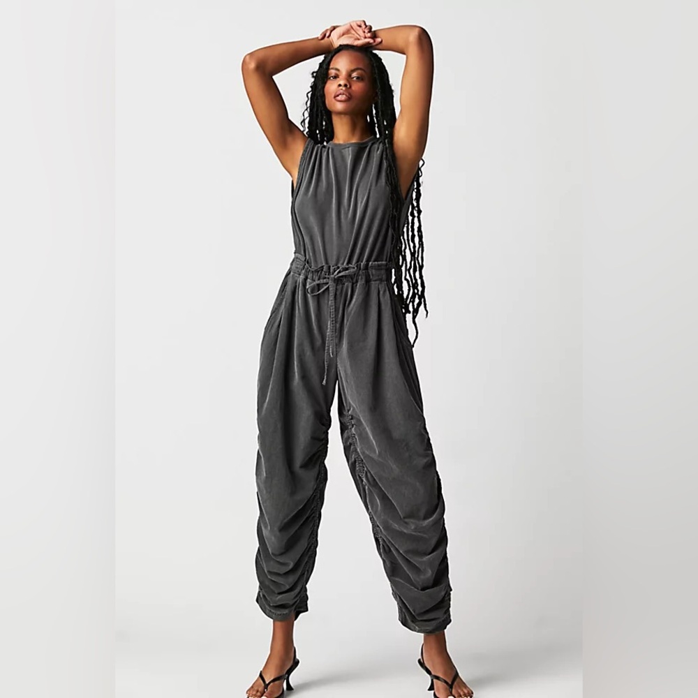 FREE PEOPLE MIXED MEDIA ONE-PIECE JUMPSUIT SIZE LARGE COLOR VINTAGE GREY